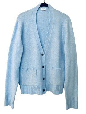 J. Crew Light Blue Extra Soft Wool Blend V-Neck Button Cardigan Sweater M